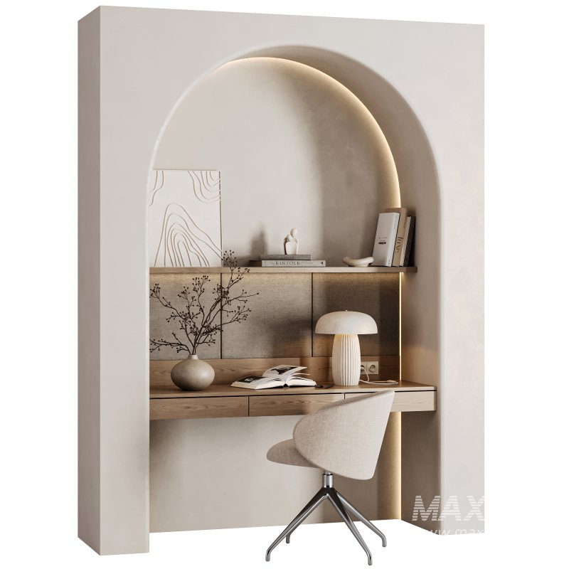 Curved Wall Minimalist Study Scandinavian Workspace Setup - Image 5