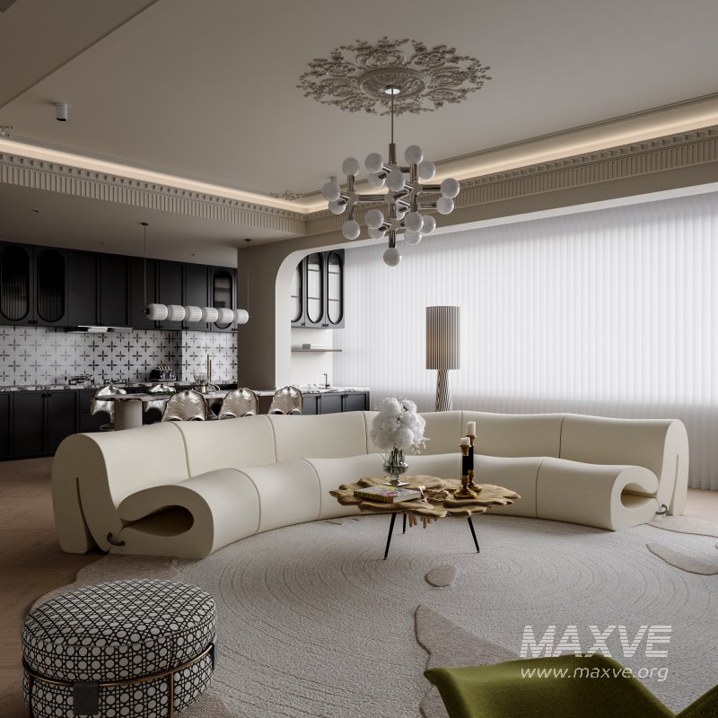 Classic luxury living room, dining room and kitchen - Image 3