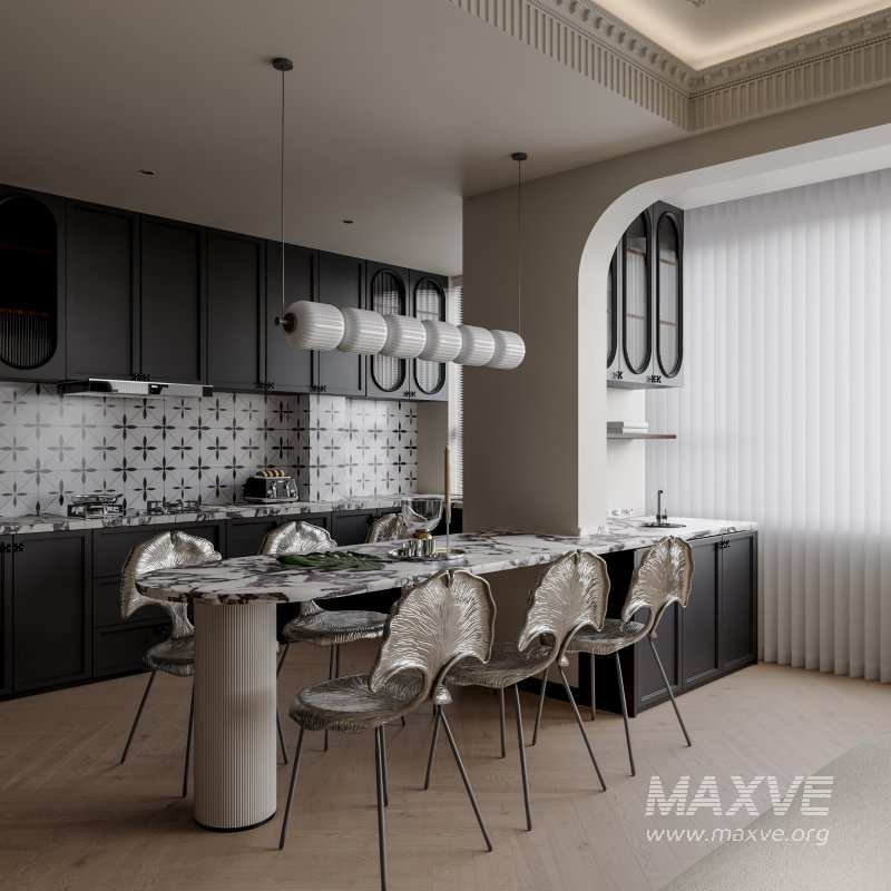 Classic luxury living room, dining room and kitchen - Image 6