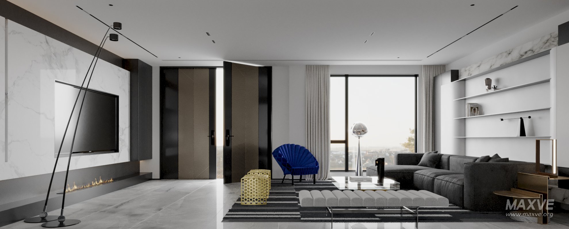 Modern living room dining room kitchen - Image 1