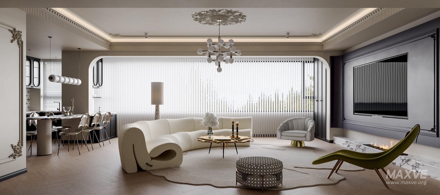 Classic luxury living room, dining room and kitchen - Image 1