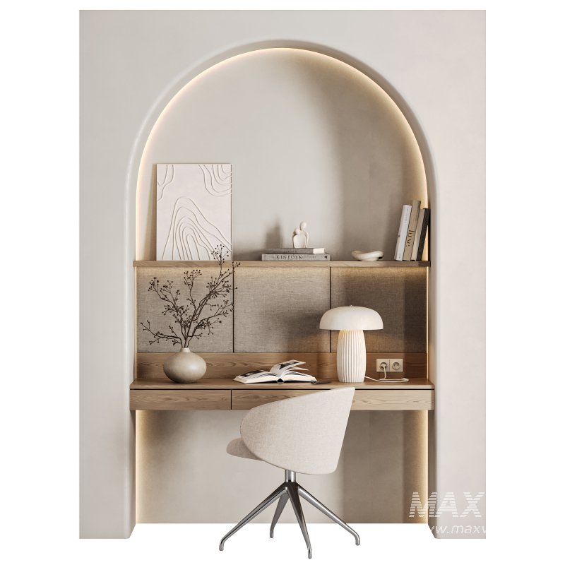 Curved Wall Minimalist Study Scandinavian Workspace Setup - Image 4