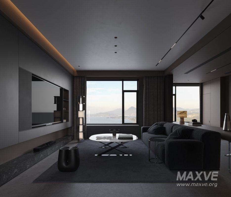 Modern dark living room dining room - Image 1