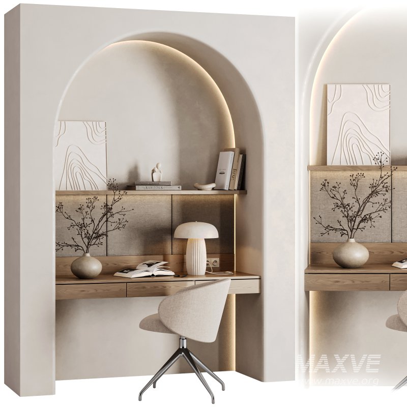 Curved Wall Minimalist Study Scandinavian Workspace Setup - Image 1