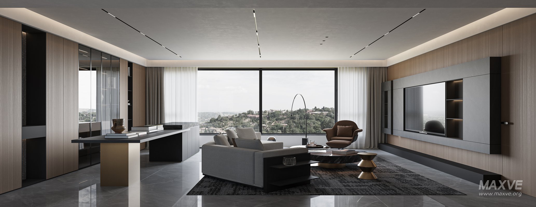 Modern living room dining room kitchen - Image 1