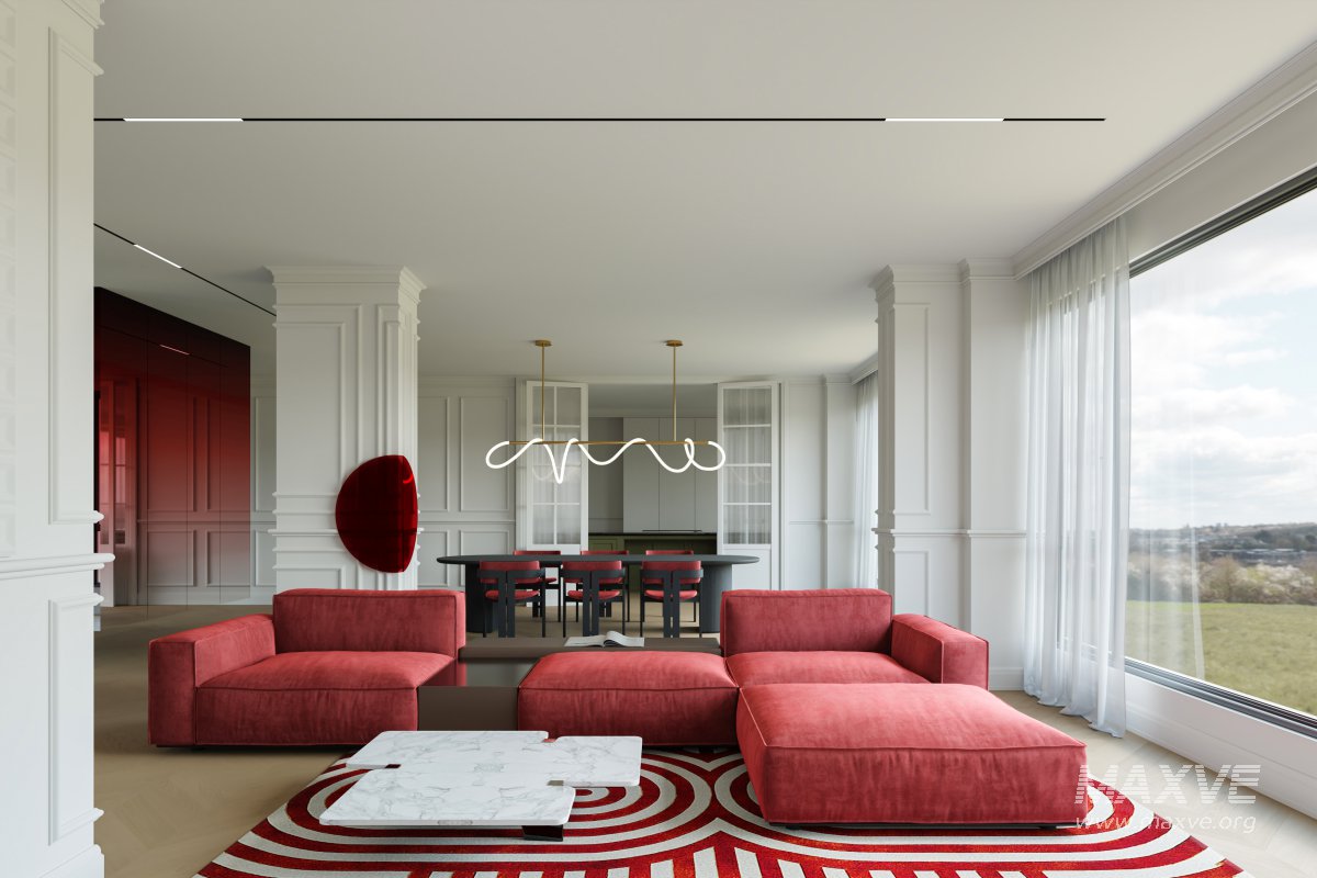 red living room dining room - Image 2