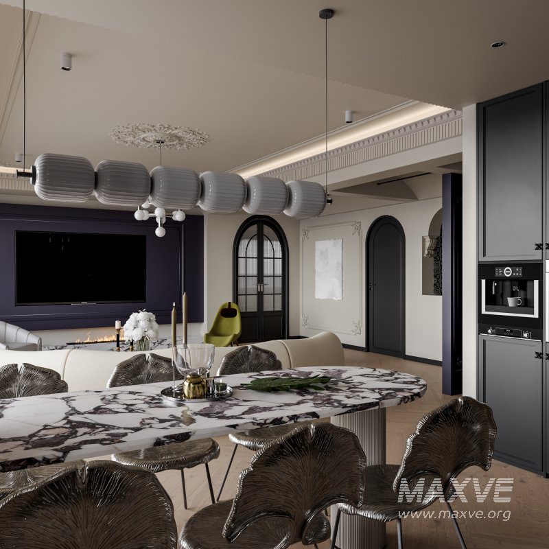 Classic luxury living room, dining room and kitchen - Image 8