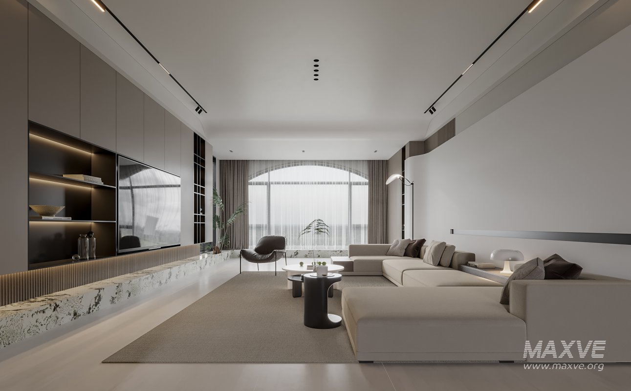 Modern living room and dining room kitchen interior scene - Image 2