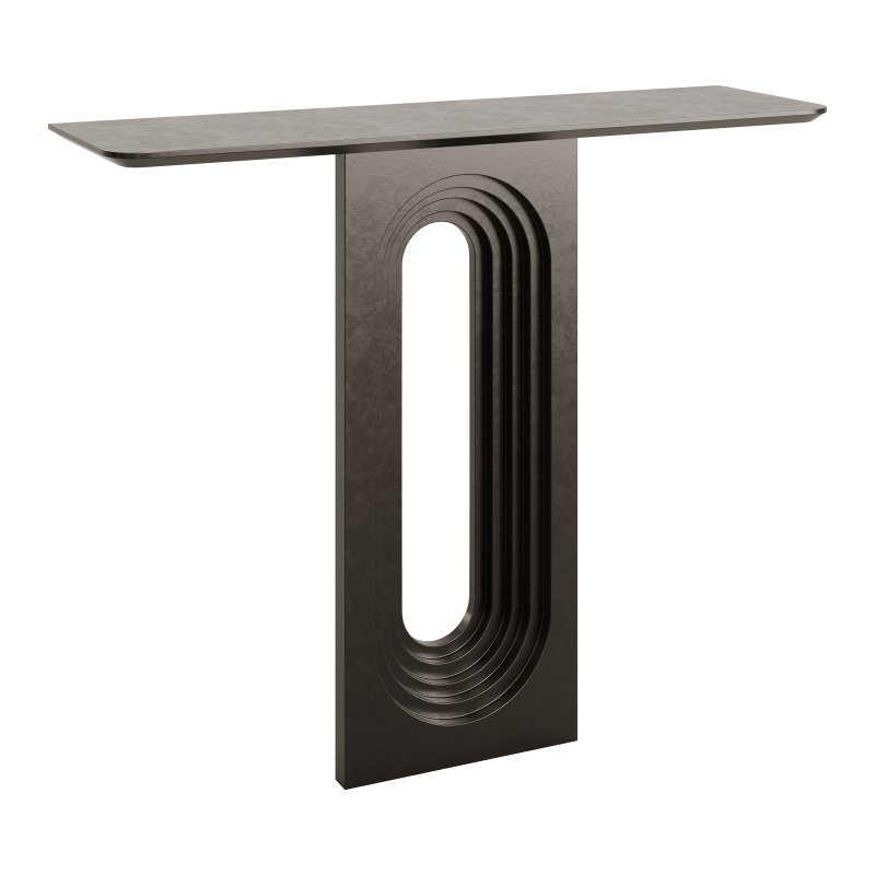 47 Modern Narrow Wood White Console Table with Geometric Pedestal Entryway Table - Image 6