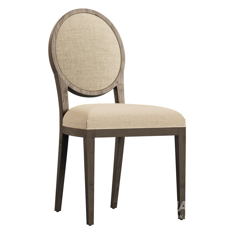 French Contemporary Round Fabric Dining Side Chair - Image 2