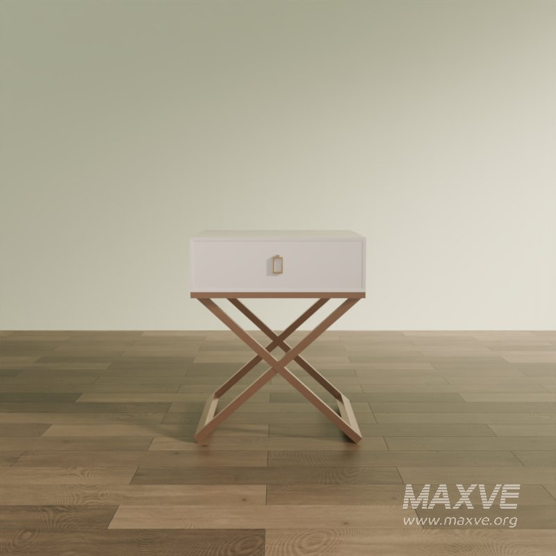 Modern X-Leg Nightstand with White Drawer - Image 2