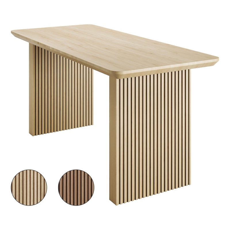 63 Rectangle Dining Table Double Pedestal Modern Natural Solid Wood Table for 6 Person - Image 1