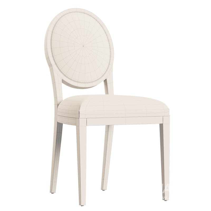 French Contemporary Round Fabric Dining Side Chair - Image 6