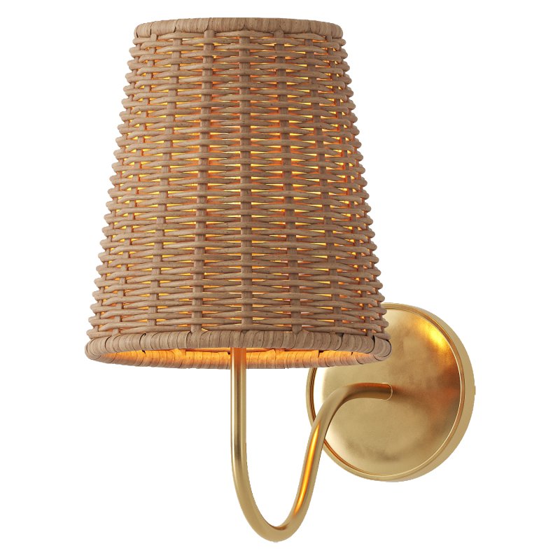 Lyndsie Traditional Natural Wicker Shade Antique Brass Armed Sconce - Image 4