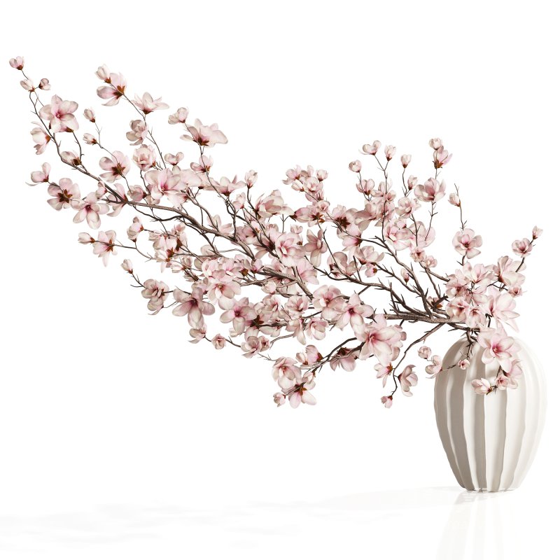 Magnolia Blossom Branches in White Ceramic Vase - Image 2