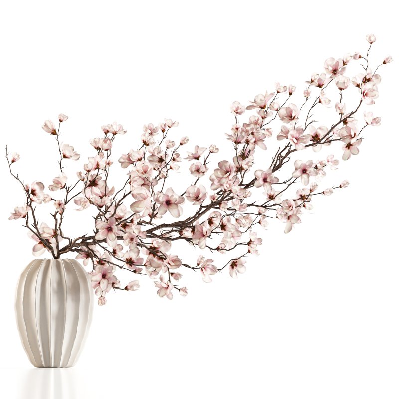 Magnolia Blossom Branches in White Ceramic Vase - Image 6