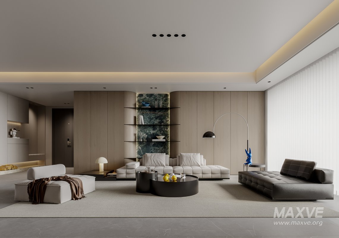 Modern living room and dining room interior scene - Image 1