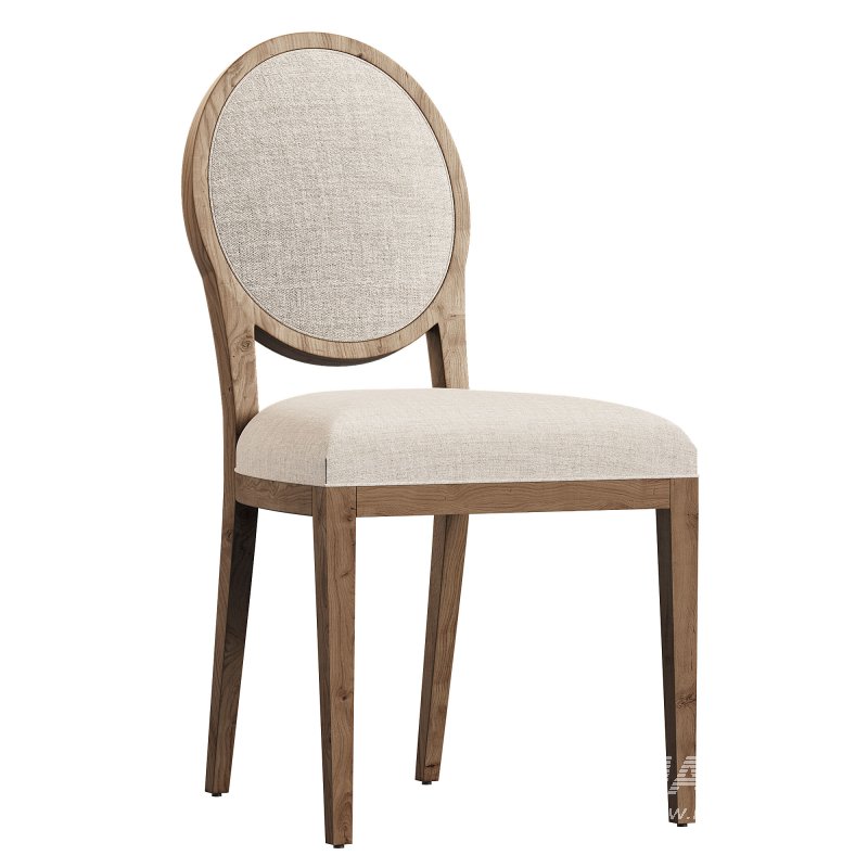 French Contemporary Round Fabric Dining Side Chair - Image 3