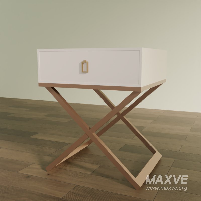 Modern X-Leg Nightstand with White Drawer - Image 3
