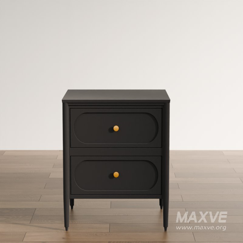 Elegant Black Nightstand with Gold Knobs - Image 2