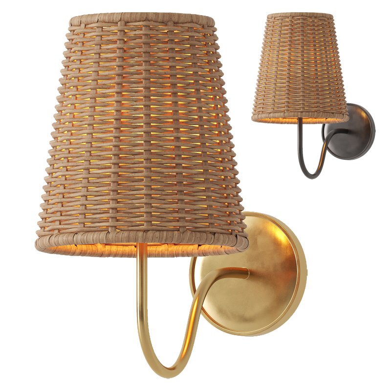 Lyndsie Traditional Natural Wicker Shade Antique Brass Armed Sconce - Image 6