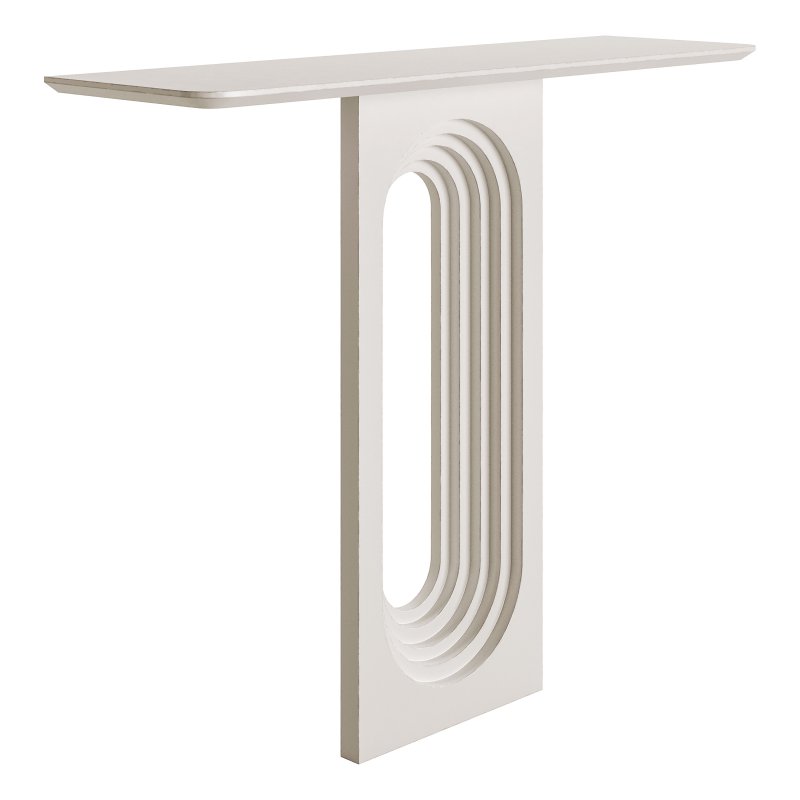 47 Modern Narrow Wood White Console Table with Geometric Pedestal Entryway Table - Image 3