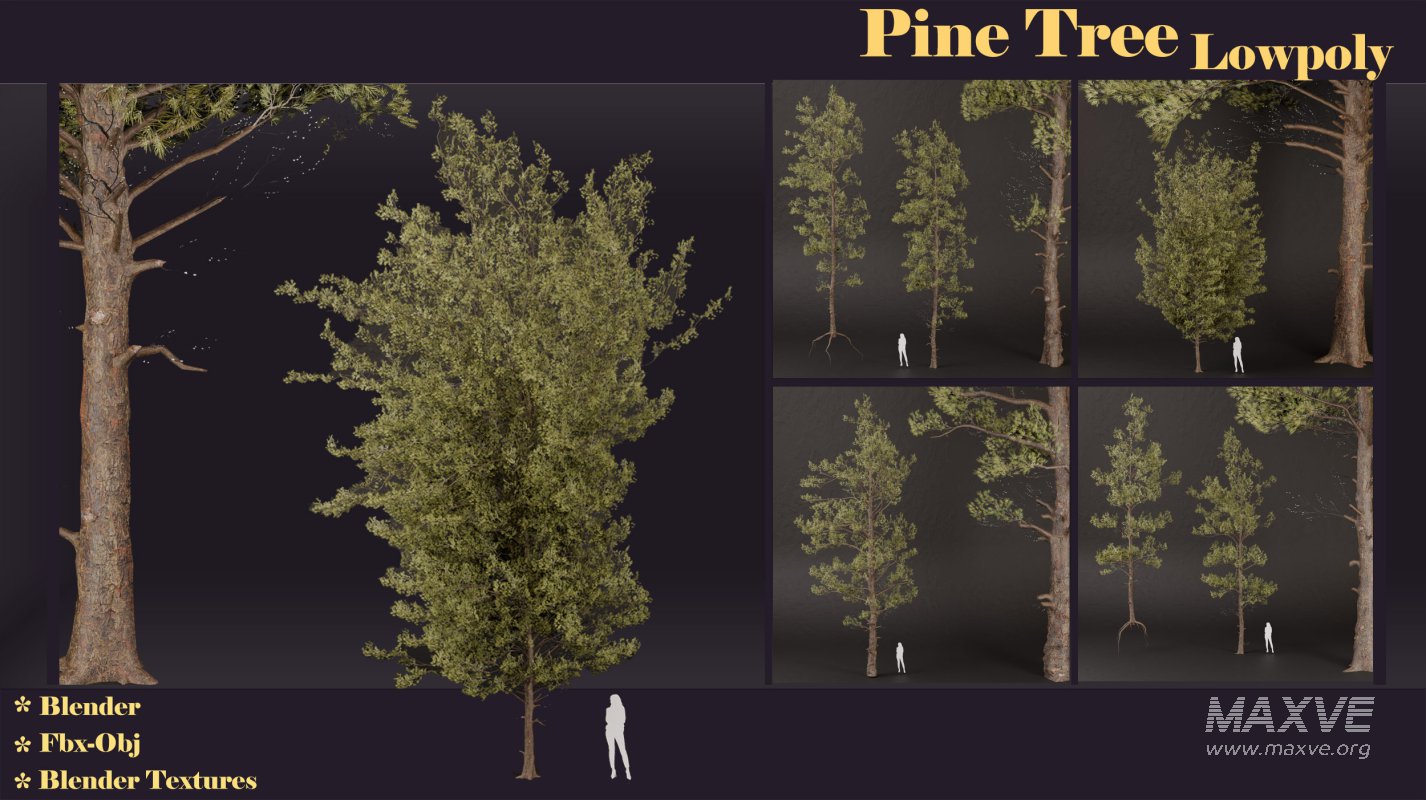 SJ lowpoly pine tree set 01 - Image 1
