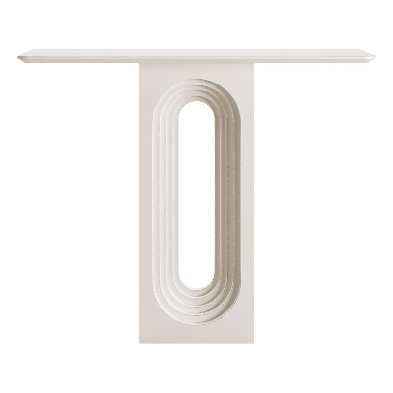 47 Modern Narrow Wood White Console Table with Geometric Pedestal Entryway Table - Image 2