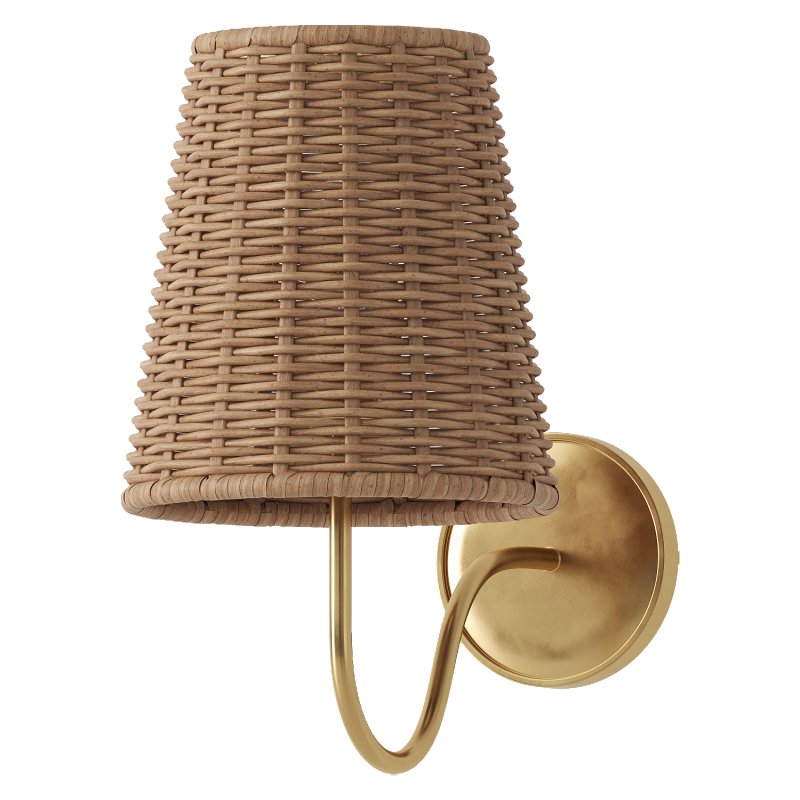 Lyndsie Traditional Natural Wicker Shade Antique Brass Armed Sconce - Image 1