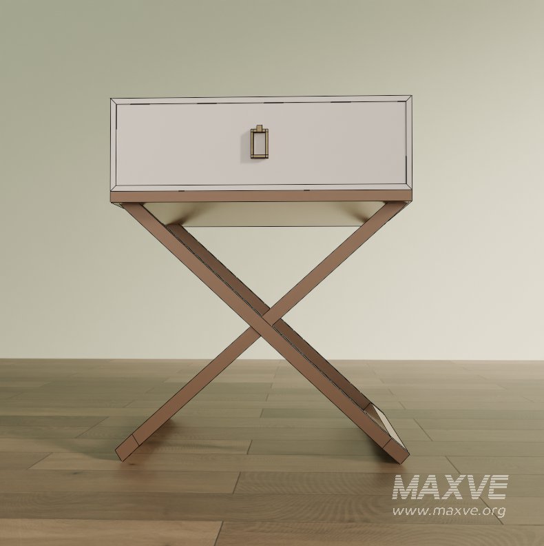 Modern X-Leg Nightstand with White Drawer - Image 1