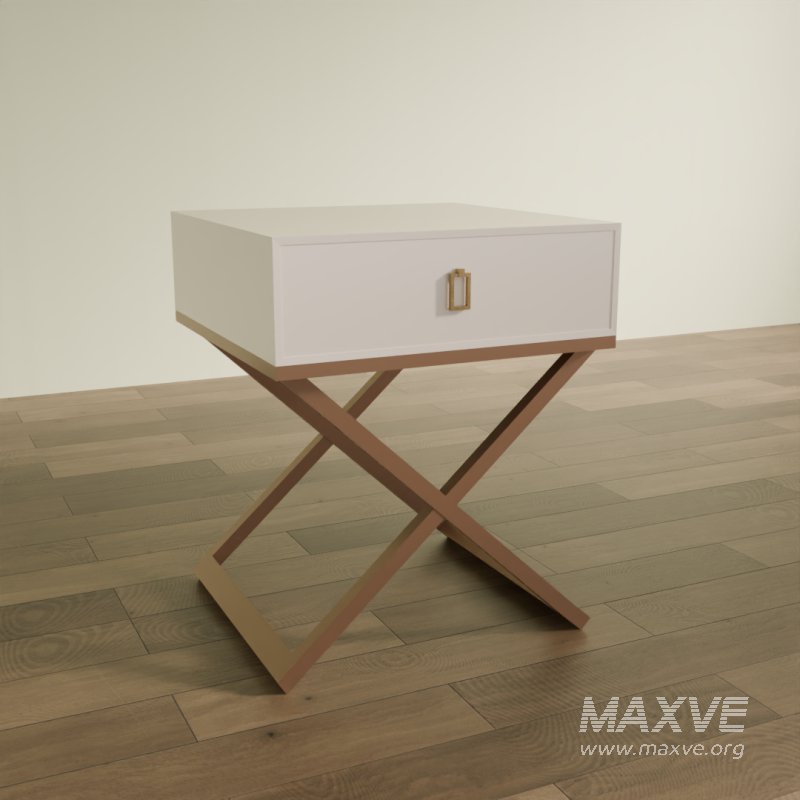 Modern X-Leg Nightstand with White Drawer - Image 4