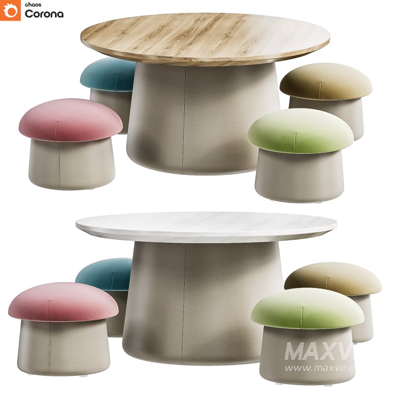 Mushroom Table and Pouf - Image 1