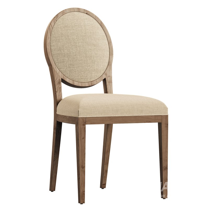 French Contemporary Round Fabric Dining Side Chair - Image 1