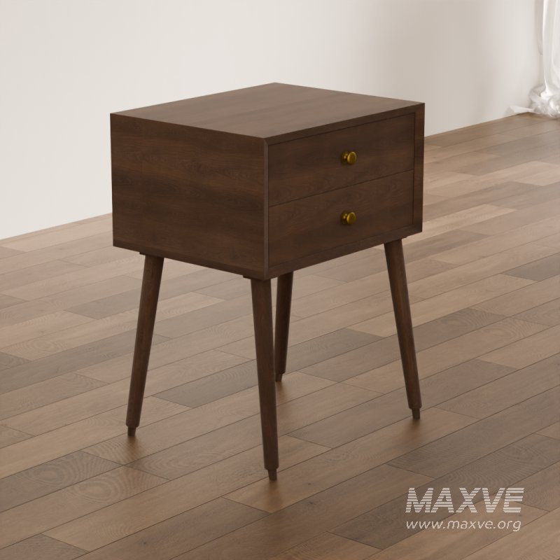 Retro Wooden Bedside Table with Gold Knobs - Image 2