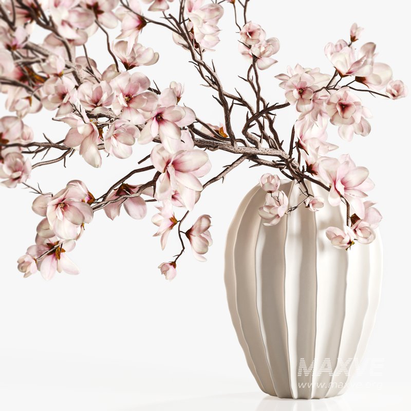 Magnolia Blossom Branches in White Ceramic Vase - Image 3