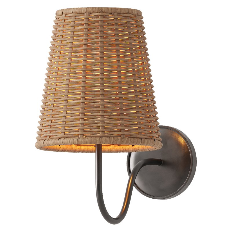 Lyndsie Traditional Natural Wicker Shade Antique Brass Armed Sconce - Image 5