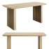 63 Rectangle Dining Table Double Pedestal Modern Natural Solid Wood Table for 6 Person - Thumbnail 2