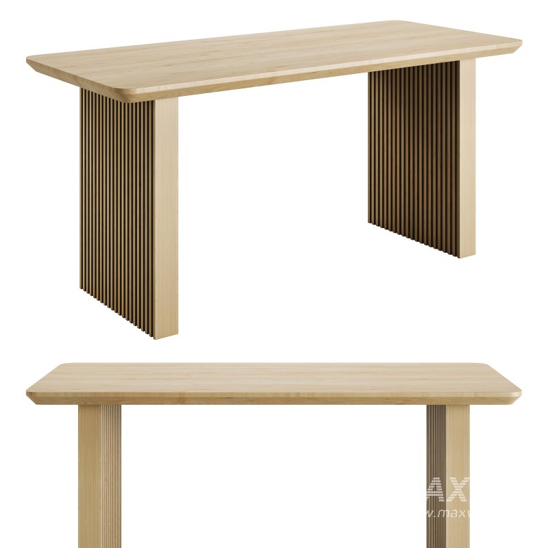 63 Rectangle Dining Table Double Pedestal Modern Natural Solid Wood Table for 6 Person - Image 2