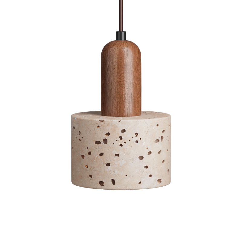Wabi Sabi pendant lamp in travertine and wood - Image 3