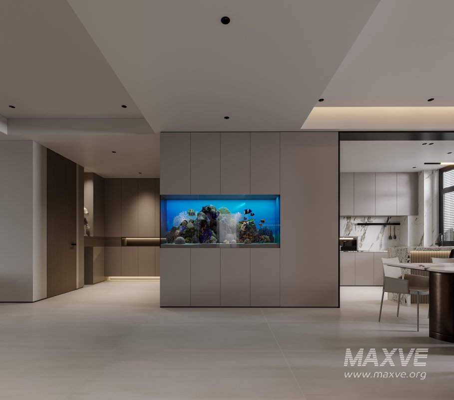 Modern living room and dining room kitchen interior scene - Image 4