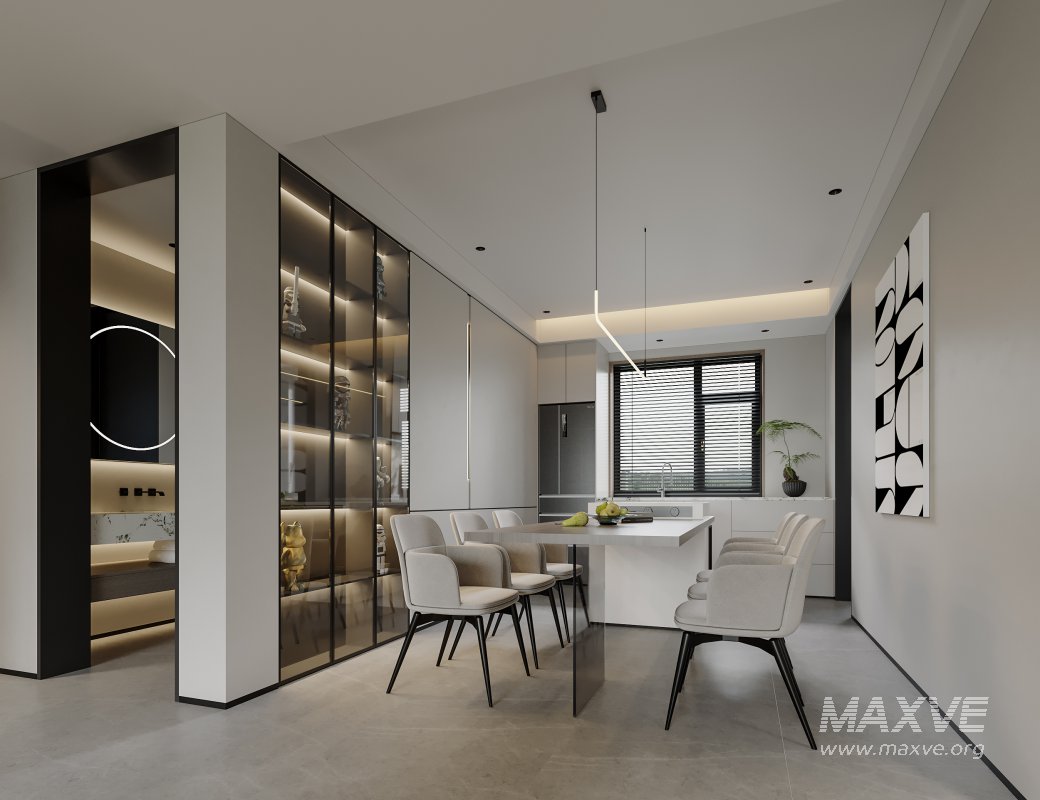 Modern living room and dining room interior scene - Image 1