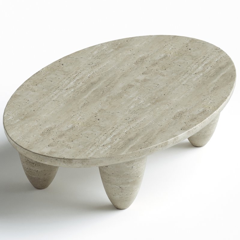 Contemporary Minimal Round Coffee Center Table in Travertine Stone Natural Pores - Image 1