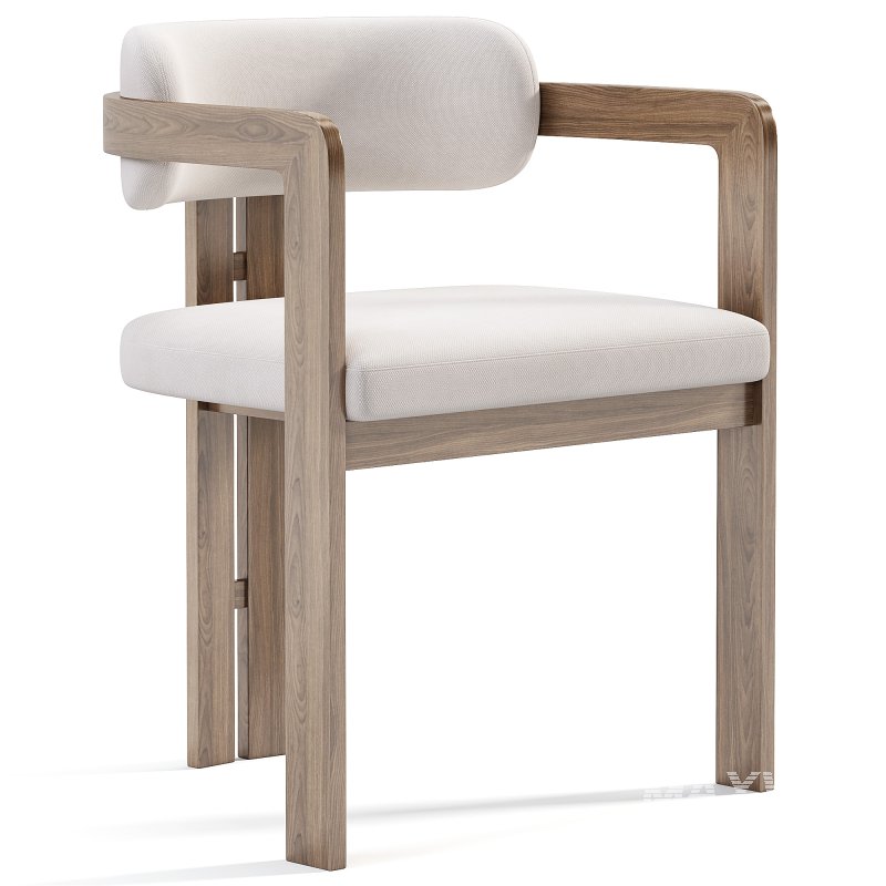 Curved Walnut Dining Chair Boucle - Image 1