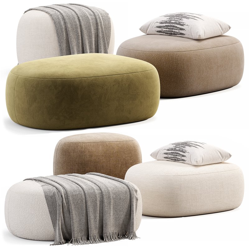 Pouf Ovale Design Scandinave En Tissu Boucle BILY - Image 3