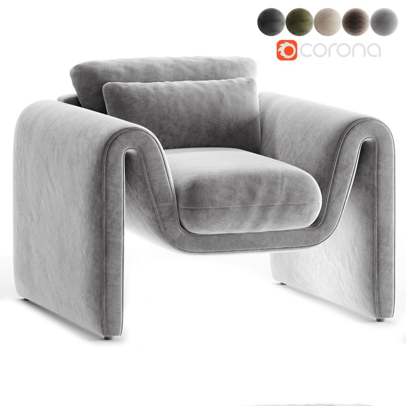 Modway Waverly Performance Velvet Living Room Accent Armchair in Gray-Unique Wavy Design - Image 3