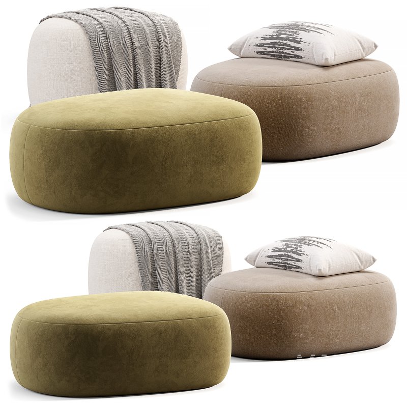 Pouf Ovale Design Scandinave En Tissu Boucle BILY - Image 1