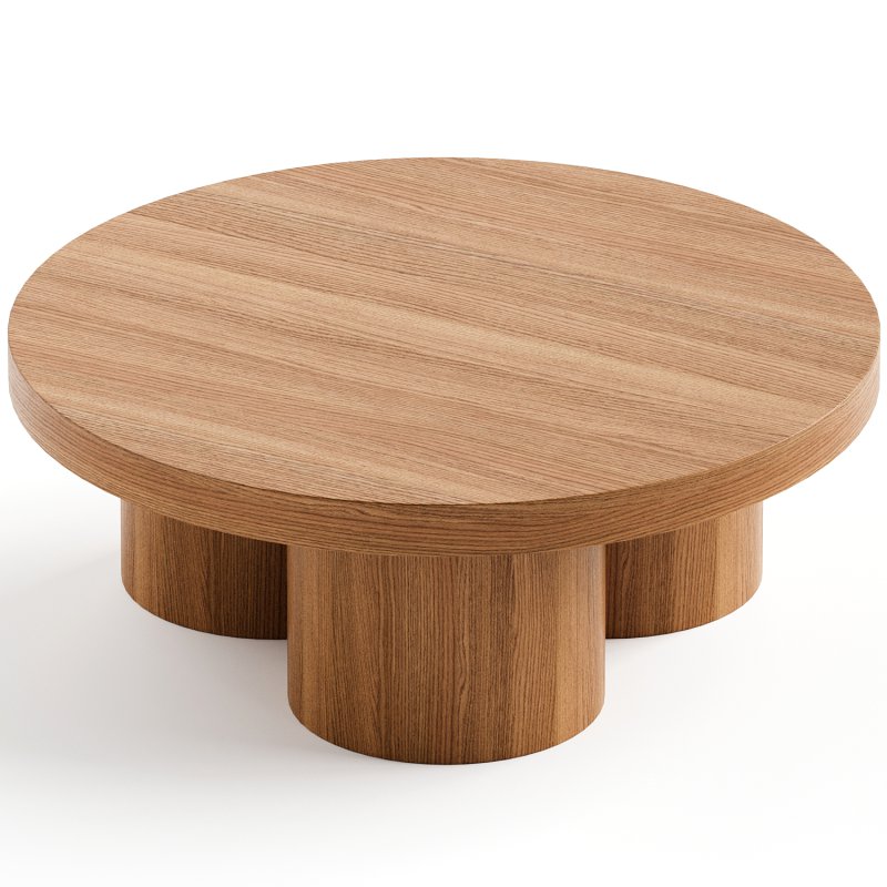 Brutalist Round Coffee Table in Red Oak Wood Veneer, Podio by NONO - Image 1