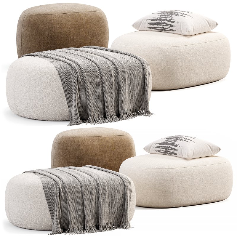 Pouf Ovale Design Scandinave En Tissu Boucle BILY - Image 2