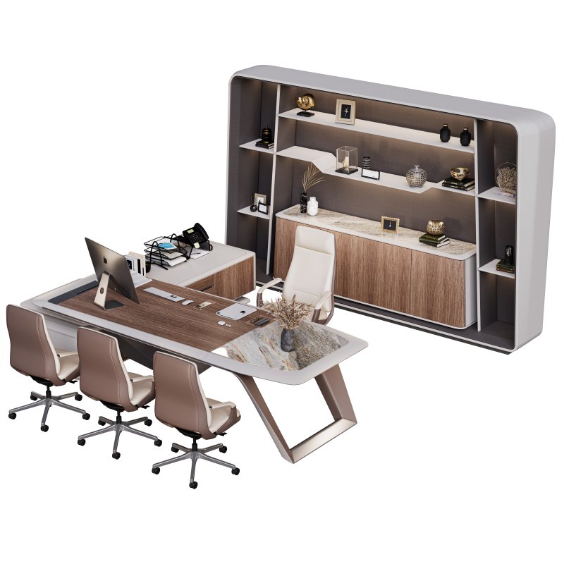 President Office Desk and bookcase setup Ds H-09 - Image 1