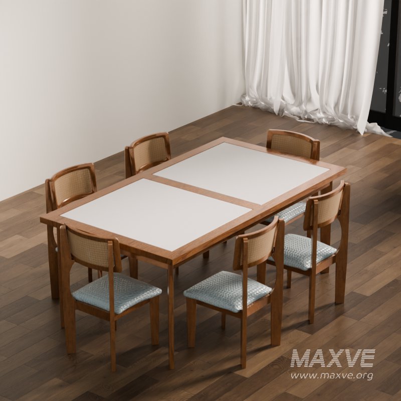 Modern Wooden Dining Table and Chairs Set - Image 2